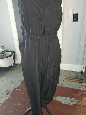 Black Drawstring Cargo Jumpsuit